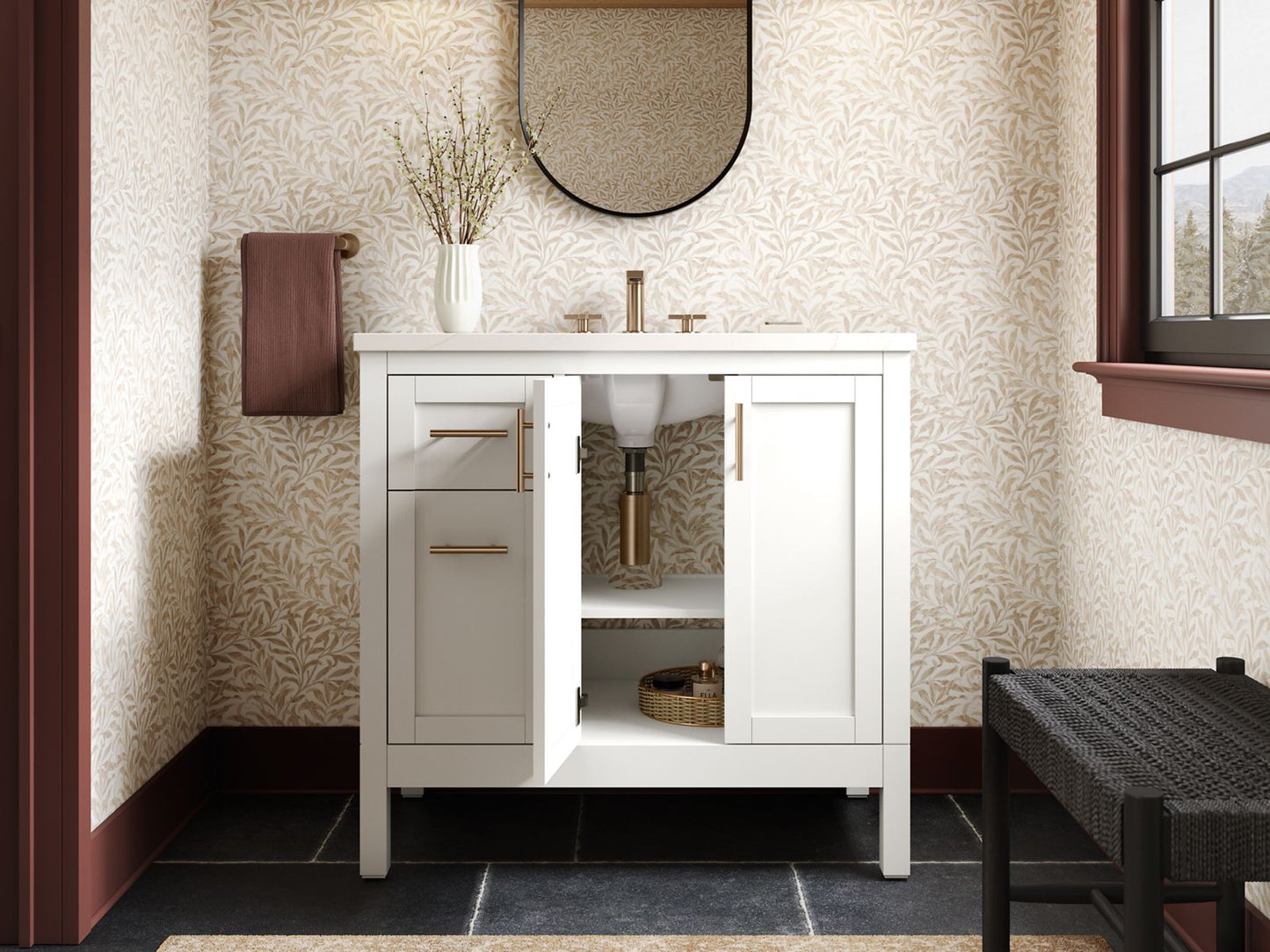 KOHLER K-39605-ASB-0 Hadron 36" Bathroom Vanity Cabinet With Sink And Quartz Top In White