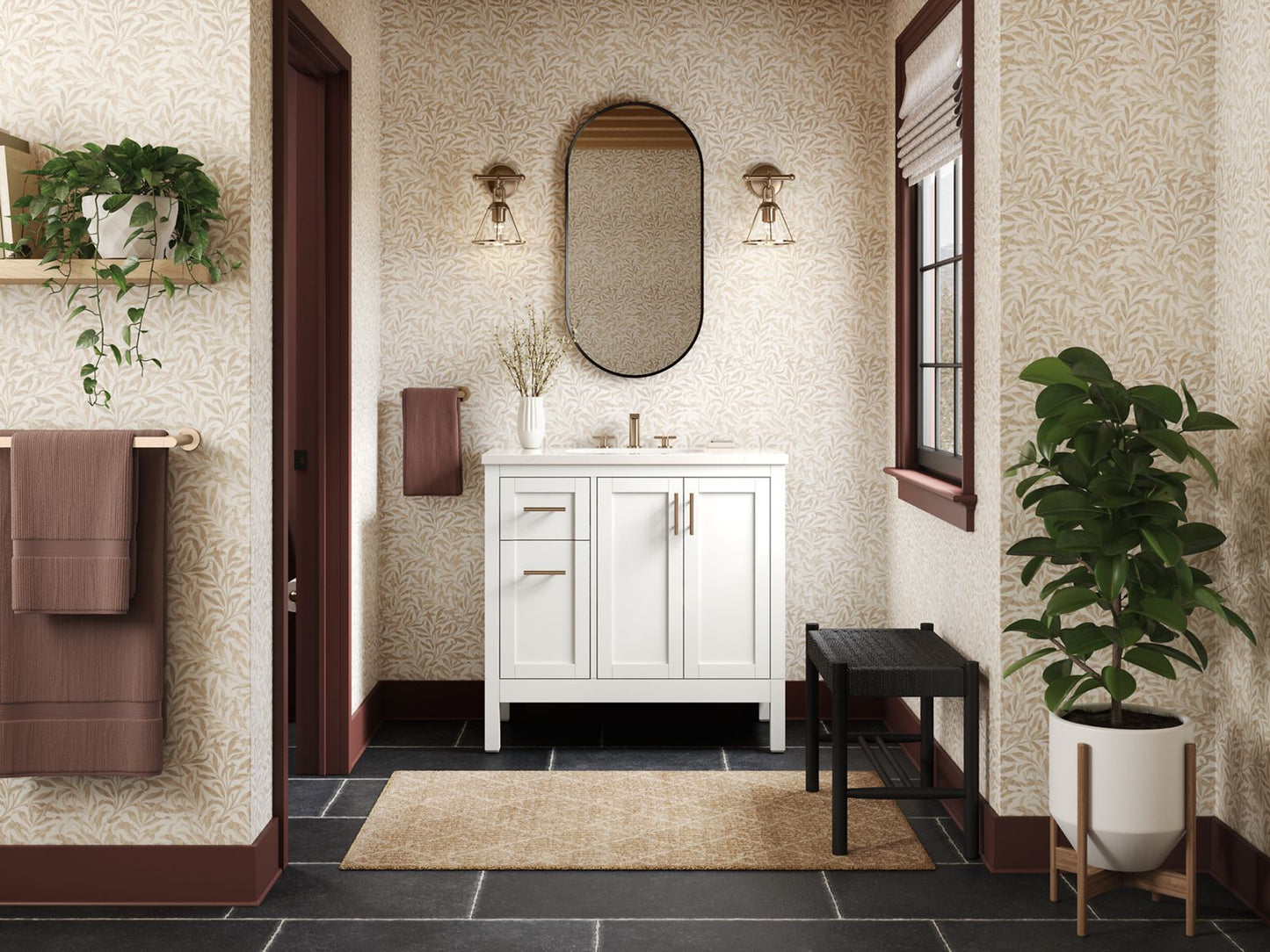 KOHLER K-39605-ASB-0 Hadron 36" Bathroom Vanity Cabinet With Sink And Quartz Top In White