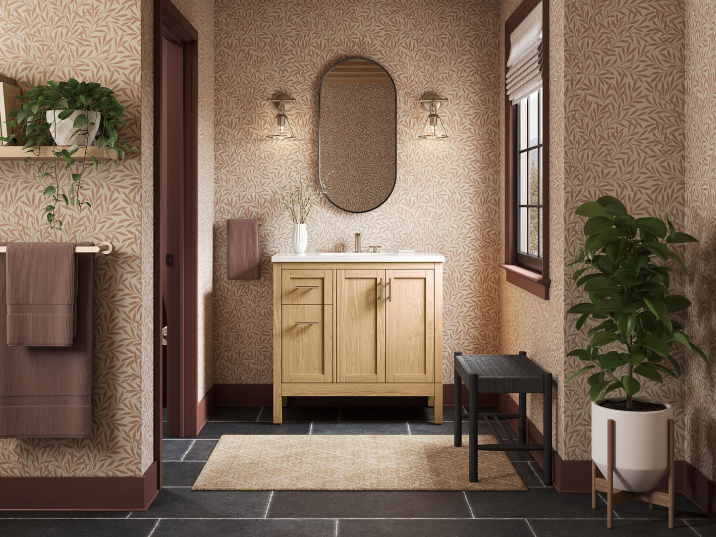 Kohler K-39605-ASB-WEK Hadron 36 In. Bathroom Vanity Cabinet With Sink And Quartz Top In Light Oak