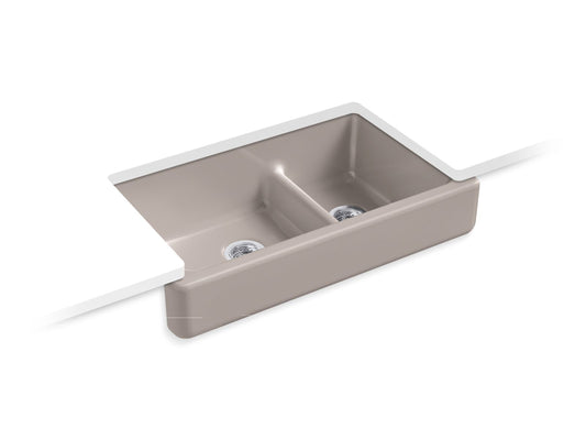 KOHLER K-6426-TRF Whitehaven Smart Divide 35-1/2" Undermount Double-Bowl Farmhouse Kitchen Sink With Short Apron In Truffle