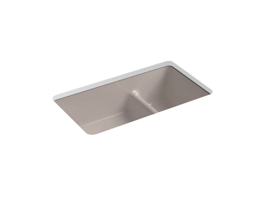 KOHLER K-6625-TRF Iron/Tones Smart Divide 33" Top-/Undermount Double-Bowl Kitchen Sink In Truffle