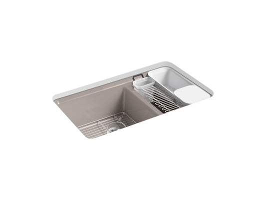 KOHLER K-8669-5UA3-TRF Riverby 33" Undermount Double-Bowl Workstation Kitchen Sink In Truffle