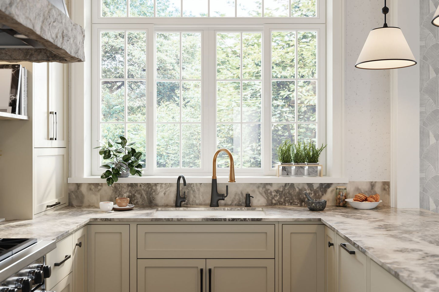 KOHLER K-23764-CP Tone Pull-down kitchen sink faucet with three-function sprayhead - Polished Chrome