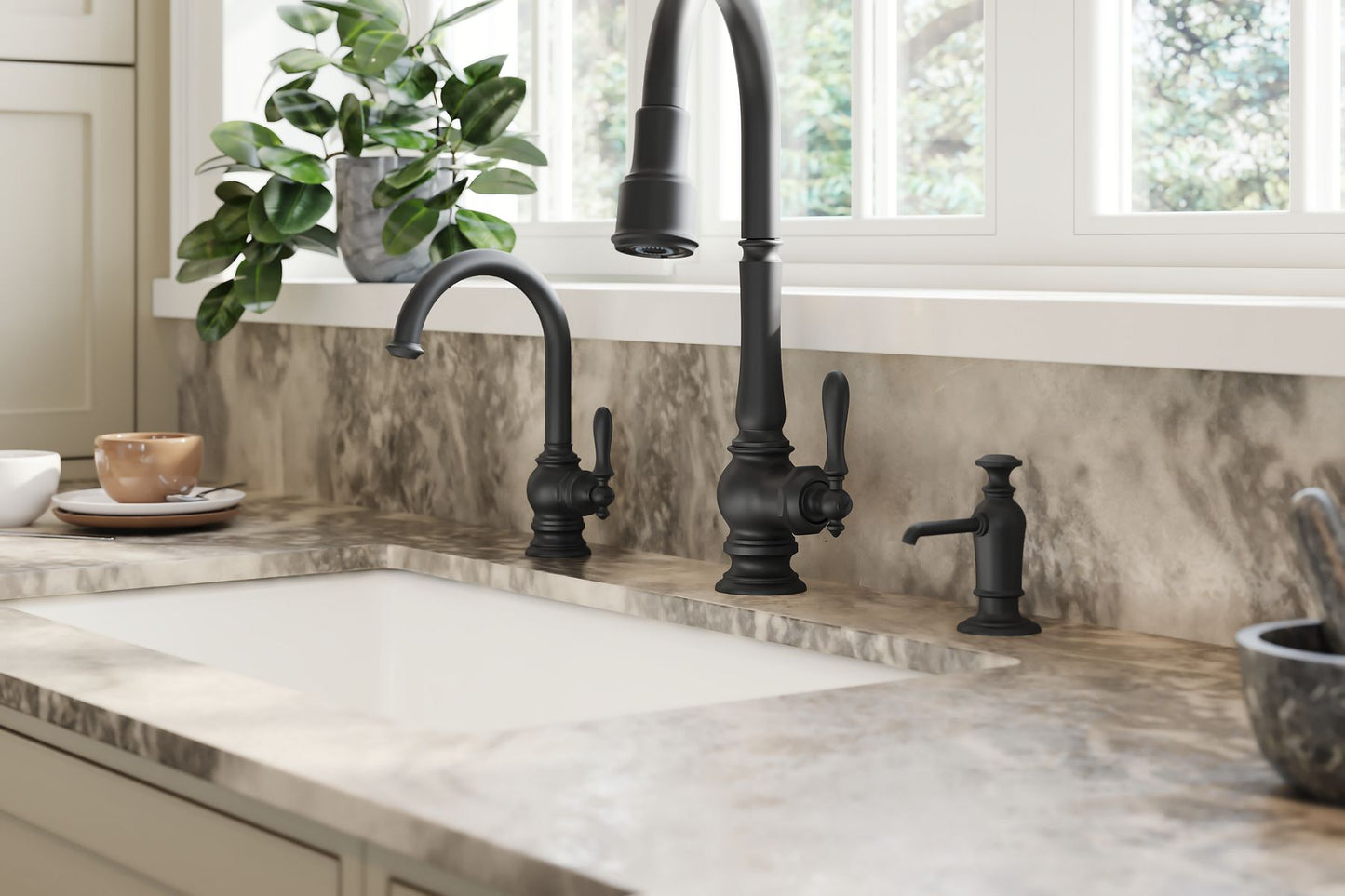 KOHLER K-29108-CP Bellera Touchless pull-down kitchen sink faucet with three-function sprayhead - Polished Chrome