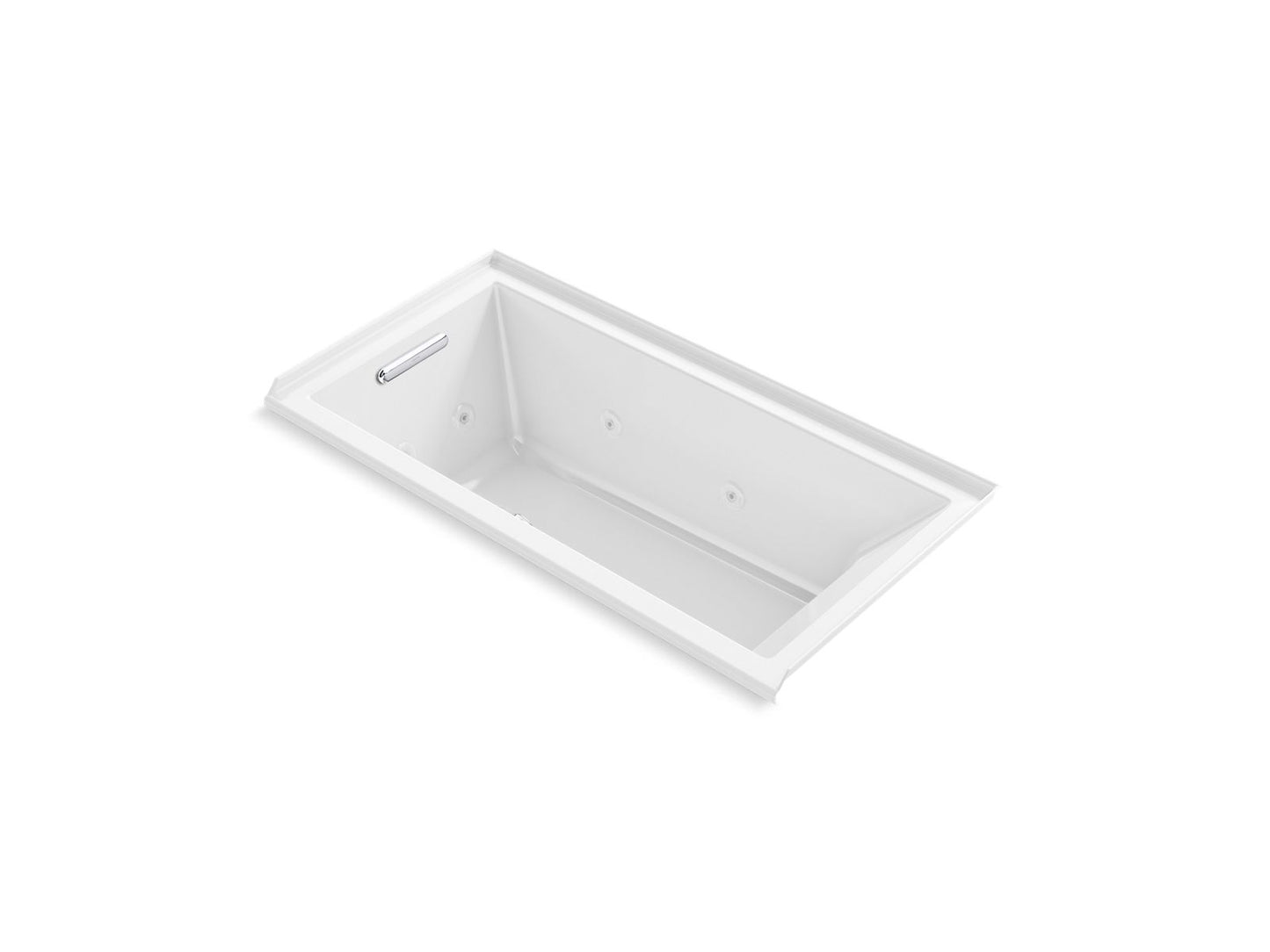 KOHLER K-1167-JLH-0 Underscore 60" X 30" Drop-In/Alcove Heated Whirlpool Bath, Left Drain In White