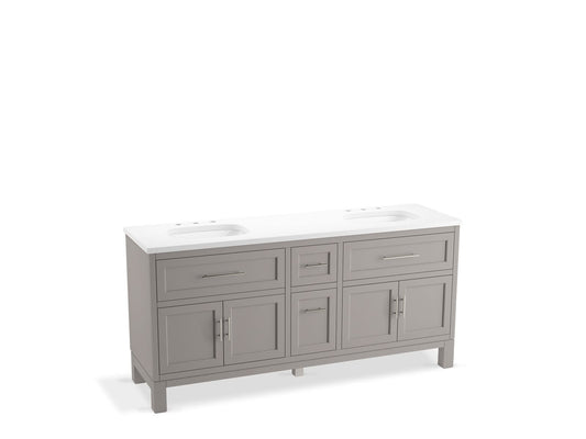 KOHLER K-31247-ASB-1WT Quo 72" Bathroom Vanity Cabinet With Sinks And Quartz Top In Mohair Grey