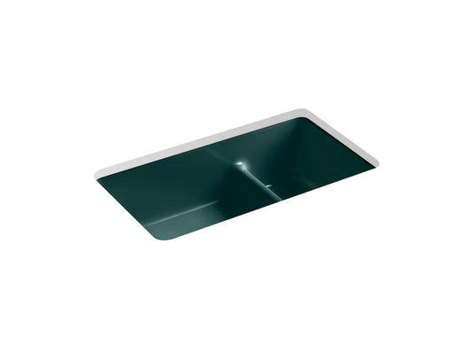 KOHLER K-6625-17 Iron/Tones Smart Divide 33 in. Top-/Undermount Double-Bowl Kitchen Sink In Teal