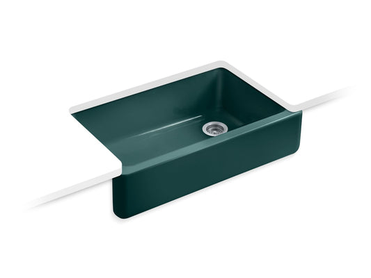 KOHLER K-6489-17 Whitehaven 35-3/4 in. Undermount Single-Bowl Farmhouse Kitchen Sink In Teal