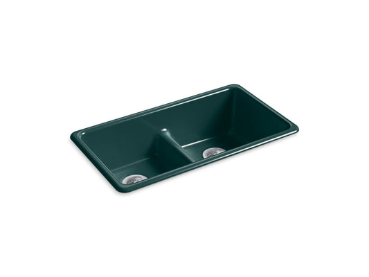 KOHLER K-5312-17 Iron/Tones Smart Divide 33 in. Top-/Undermount Double-Bowl Kitchen Sink In Teal