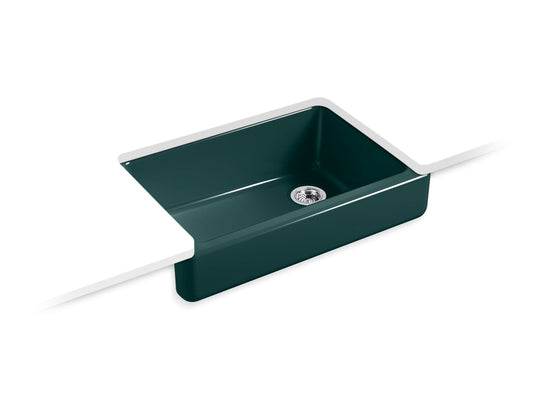 KOHLER K-5826-17 Whitehaven 32-1/2 in. Undermount Single-Bowl Farmhouse Kitchen Sink In Teal