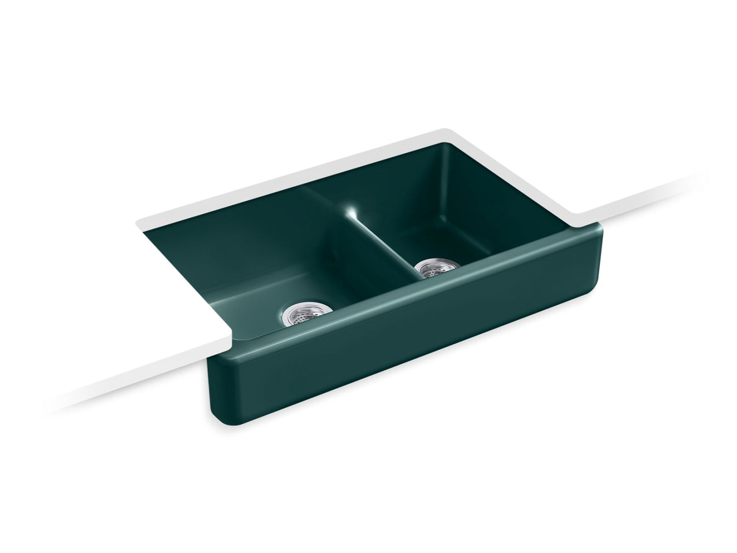 KOHLER K-6426-17 Whitehaven Smart Divide 35-1/2 in. Undermount Double-Bowl Farmhouse Kitchen Sink With Short Apron In Teal