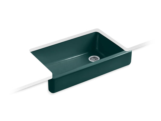 KOHLER K-6488-17 Whitehaven 35-1/2 in. Undermount Single-Bowl Farmhouse Kitchen Sink In Teal