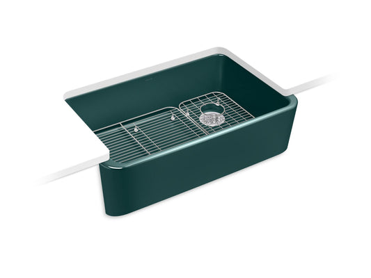 KOHLER K-24268-17 Ironridge 34 in. Undermount Single-Bowl Farmhouse Kitchen Sink In Teal