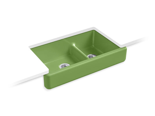 Kohler K-6426-34 Whitehaven Smart Divide 35-1/2 In. Undermount Double-Bowl Farmhouse Kitchen Sink With Short Apron In Fresh Green