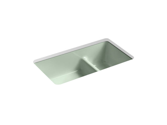 KOHLER K-6625-42 Iron/Tones Smart Divide 33 in. Top-/Undermount Double-Bowl Kitchen Sink In Aspen Green