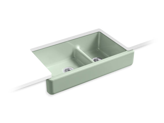 Kohler K-6426-42 Whitehaven Smart Divide 35-1/2 In. Undermount Double-Bowl Farmhouse Kitchen Sink With Short Apron In Aspen Green