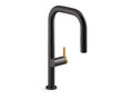KOHLER K-28271-BMB Components Touchless Pull-Down Kitchen Sink Faucet With Two-Function Sprayhead - Matte Black with Moderne Brass