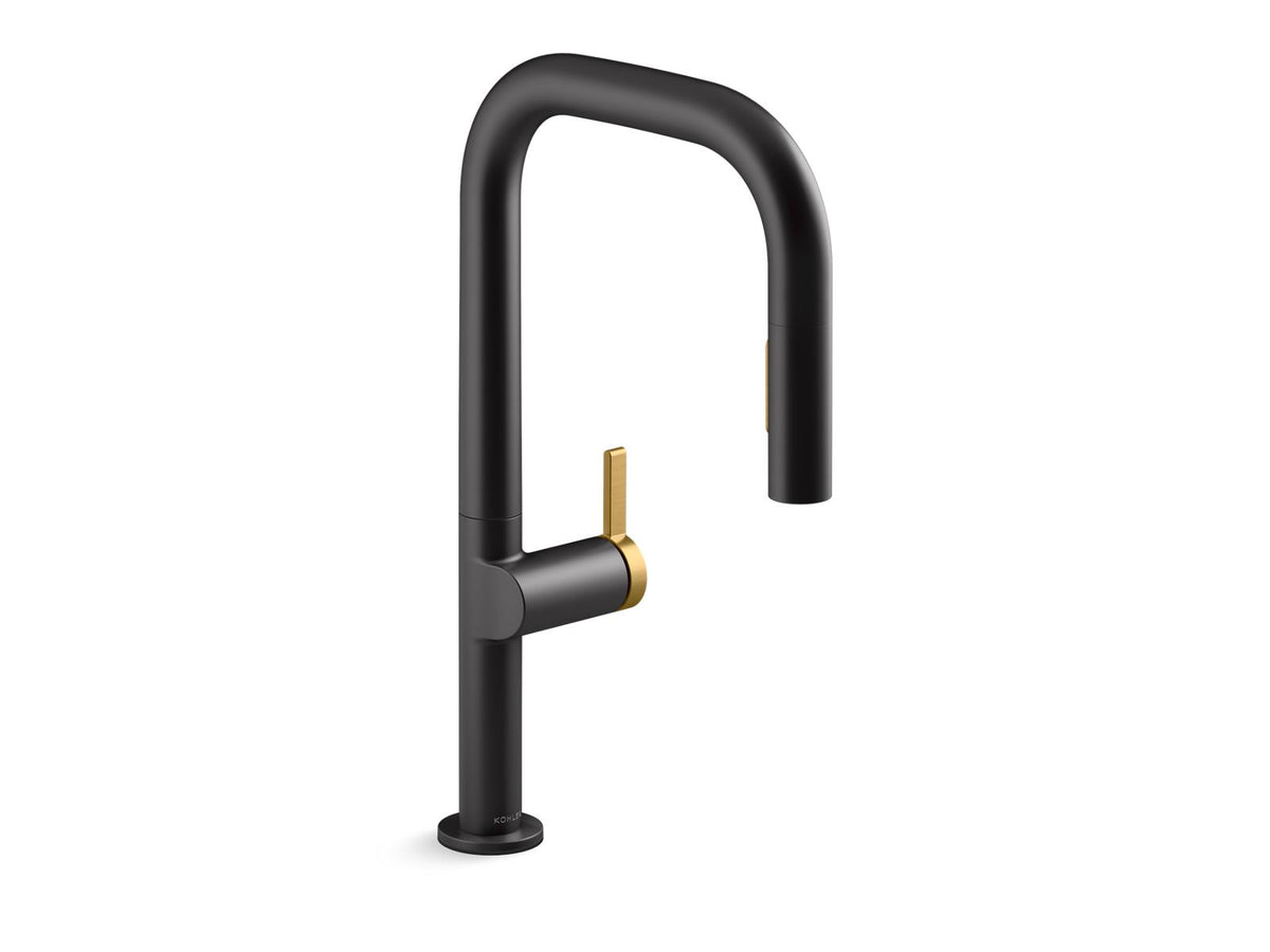 KOHLER K-28271-BMB Components Touchless Pull-Down Kitchen Sink Faucet With Two-Function Sprayhead - Matte Black with Moderne Brass