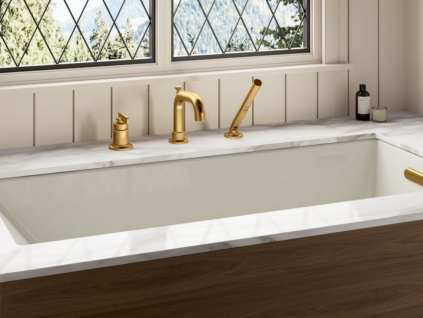 KOHLER K-35913-4-SN Castia by Studio McGee Deck-mount bath faucet with handshower - Vibrant Polished Nickel
