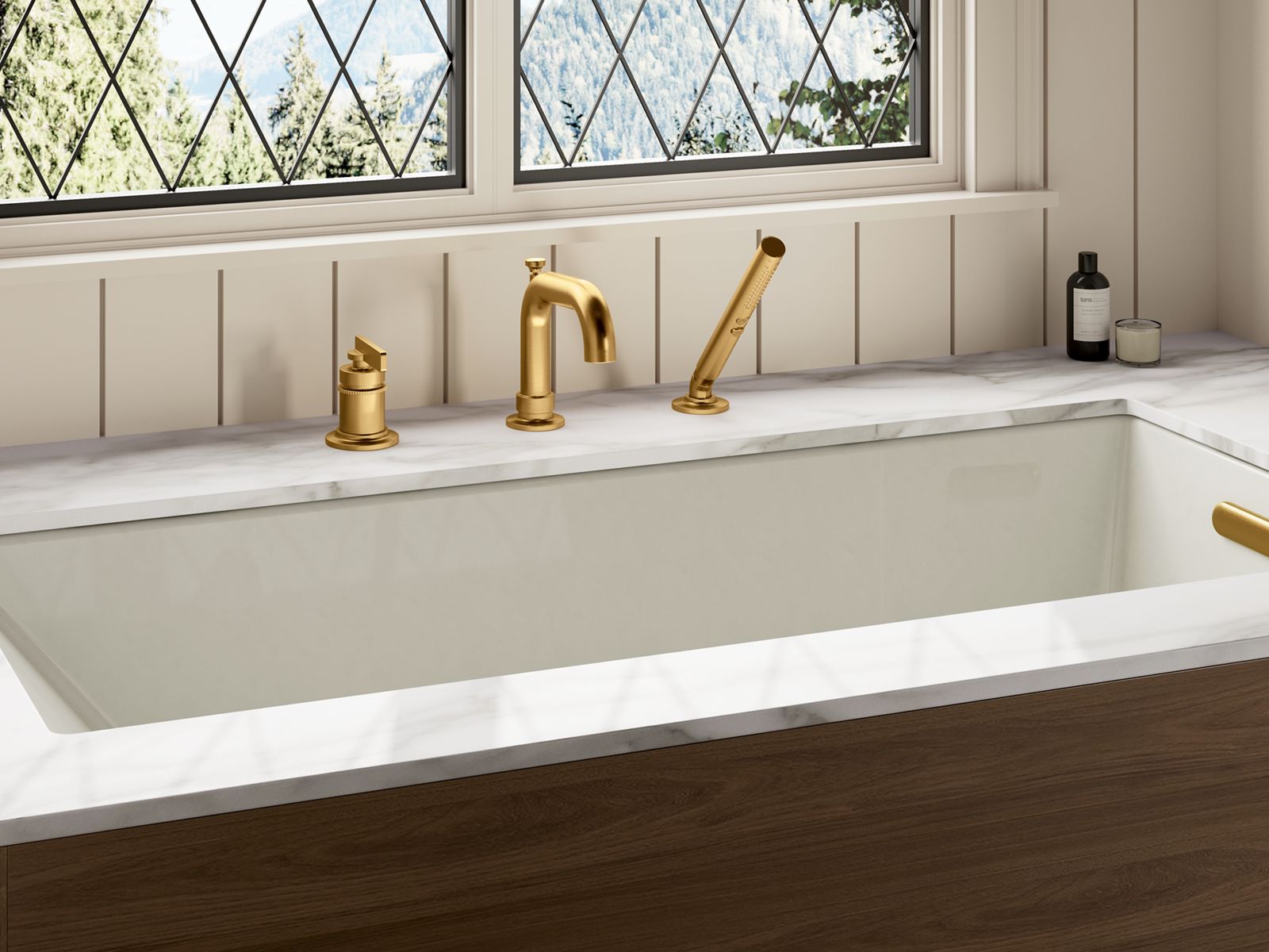 KOHLER K-35913-4-2MB Castia By Studio Mcgee Deck-Mount Bath Faucet With Handshower - Vibrant Brushed Moderne Brass