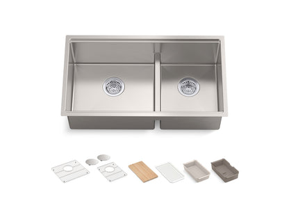 KOHLER K-33664-PC-NA Strive 32 in. Undermount Double-Bowl Workstation Kitchen Sink