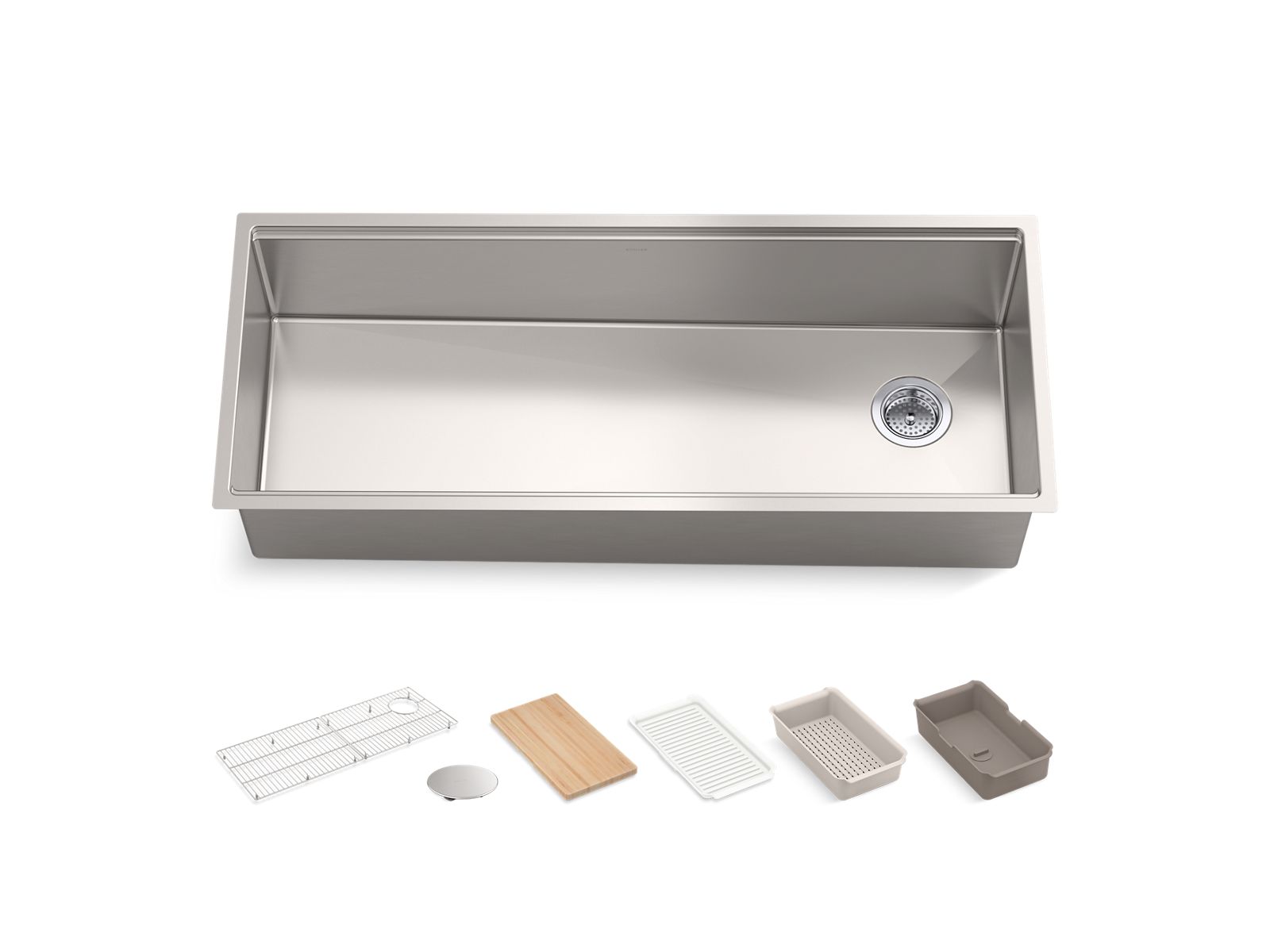KOHLER K-33665-PC-NA Strive 44" Undermount Single-Bowl Workstation Kitchen Sink - Stainless Steel