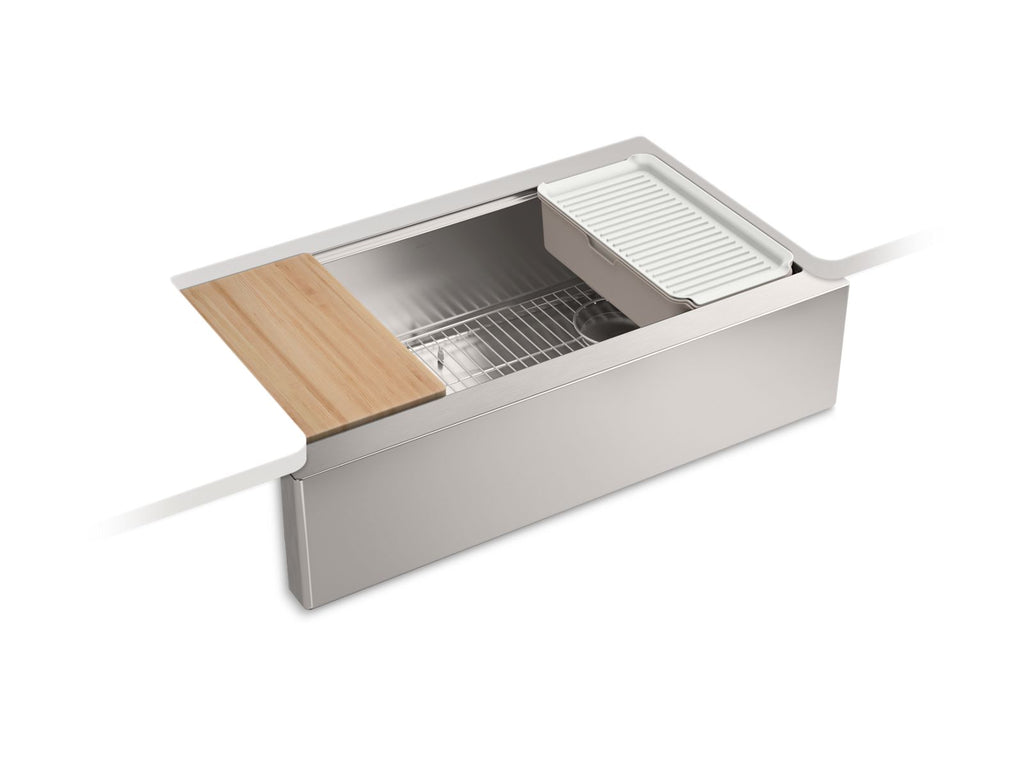 KOHLER K-33657-PC-NA Strive 35-1/2" Undermount Single-Bowl Farmhouse Workstation Kitchen Sink - Stainless Steel