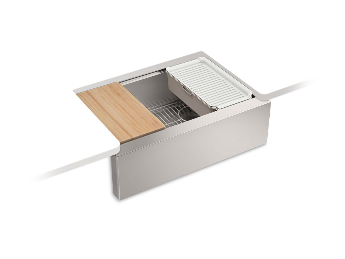 KOHLER K-33655-PC-NA Strive 29-1/2" Undermount Single-Bowl Farmhouse Workstation Kitchen Sink - Stainless Steel