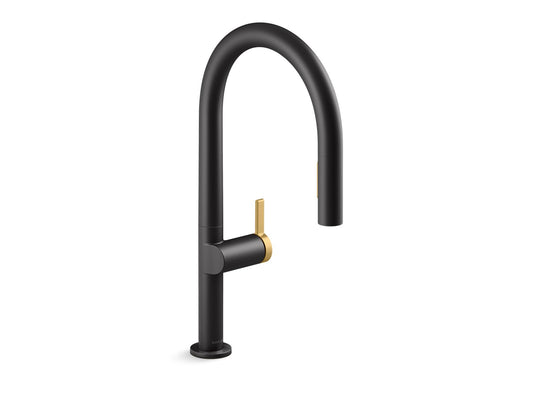 KOHLER K-28270-BMB Components Touchless Pull-Down Kitchen Sink Faucet With Two-Function Sprayhead - Matte Black with Moderne Brass