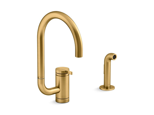 KOHLER K-28272-2MB Components Single-Handle Kitchen Sink Faucet With Two-Function Extended-Reach Spout And Side Sprayer - Vibrant Brushed Moderne Brass