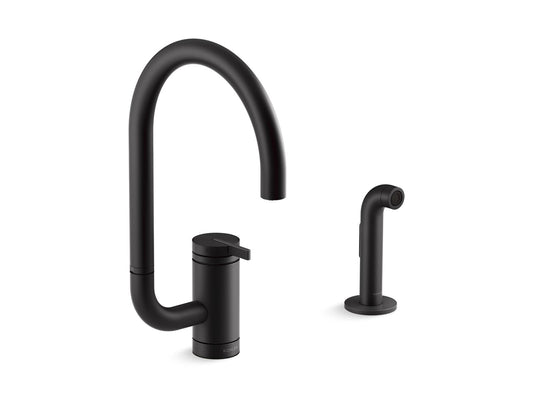 KOHLER K-28272-BL Components Single-Handle Kitchen Sink Faucet With Two-Function Extended-Reach Spout And Side Sprayer - Matte Black