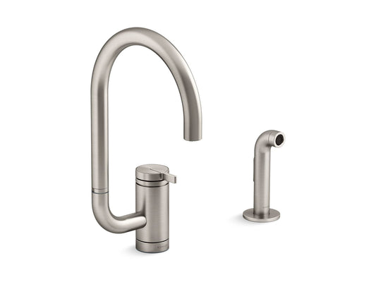 KOHLER K-28272-VS Components Single-Handle Kitchen Sink Faucet With Two-Function Extended-Reach Spout And Side Sprayer - Vibrant Stainless