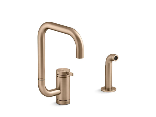 KOHLER K-28274-BV Components Single-Handle Kitchen Sink Faucet With Two-Function Extended-Reach Spout And Side Sprayer - Vibrant Brushed Bronze