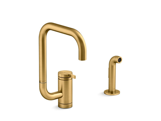 KOHLER K-28274-2MB Components Single-Handle Kitchen Sink Faucet With Two-Function Extended-Reach Spout And Side Sprayer - Vibrant Brushed Moderne Brass
