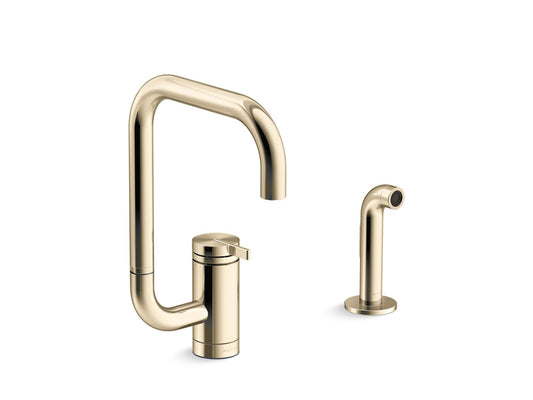 KOHLER K-28274-AF Components Single-Handle Kitchen Sink Faucet With Two-Function Extended-Reach Spout And Side Sprayer - Vibrant French Gold