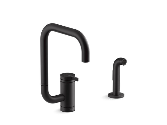 KOHLER K-28274-BL Components Single-Handle Kitchen Sink Faucet With Two-Function Extended-Reach Spout And Side Sprayer - Matte Black