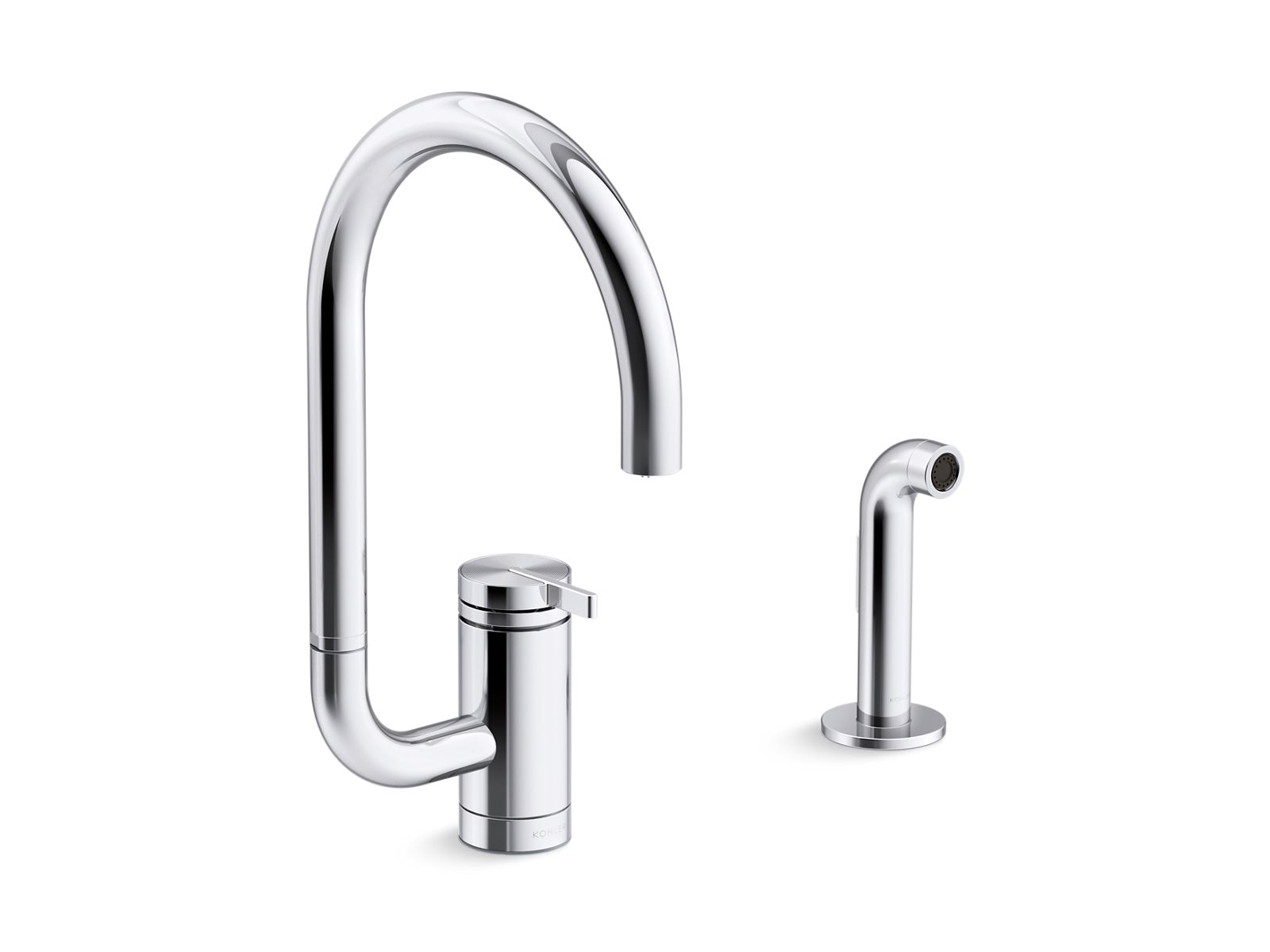 KOHLER K-28272-CP Components Single-Handle Kitchen Sink Faucet With Two-Function Extended-Reach Spout And Side Sprayer - Polished Chrome