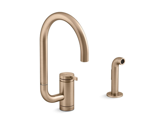 KOHLER K-28272-BV Components Single-Handle Kitchen Sink Faucet With Two-Function Extended-Reach Spout And Side Sprayer - Vibrant Brushed Bronze