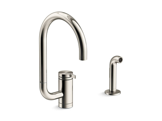 KOHLER K-28272-SN Components Single-Handle Kitchen Sink Faucet With Two-Function Extended-Reach Spout And Side Sprayer - Vibrant Polished Nickel