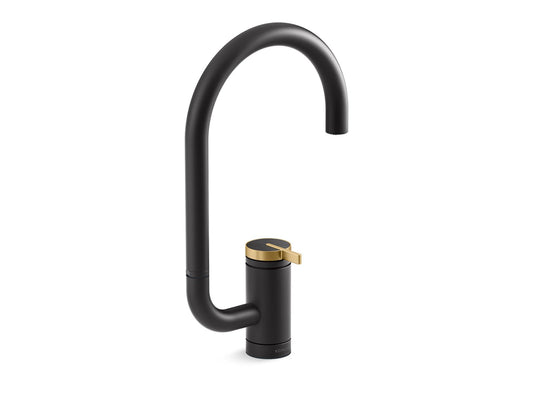 KOHLER K-28277-BMB Components Single-Handle Bar Sink Faucet With Two-Function Extended-Reach Spout - Matte Black with Moderne Brass