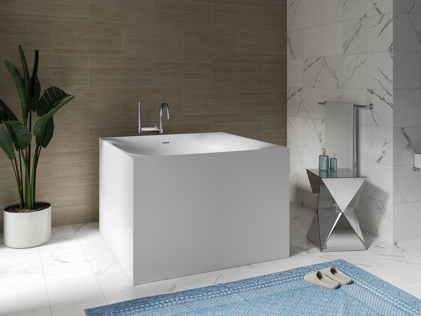 KOHLER K-31404-HW1 Stillness Soak 46" X 46" Freestanding Bath In Honed White