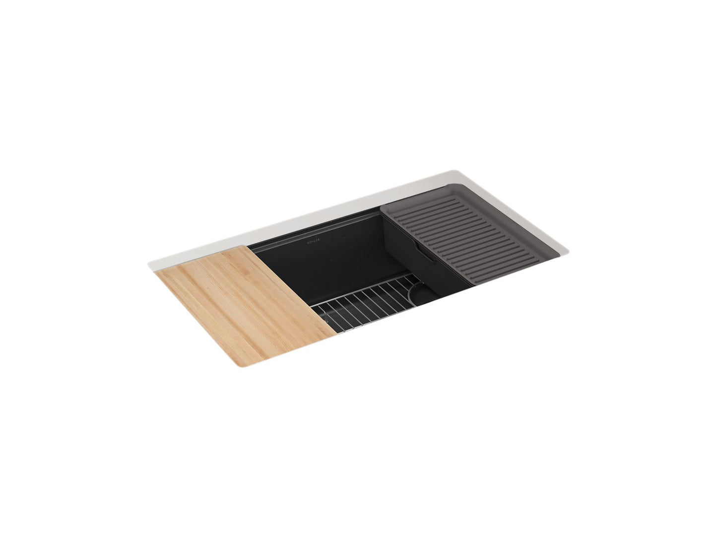 KOHLER K-33710-PC-CM1 Billings 32-1/2 in. Undermount Single-Bowl Workstation Kitchen Sink In Matte Black