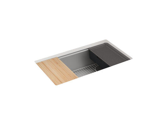 KOHLER K-33710-PC-CM4 Billings 32-1/2 in. Undermount Single-Bowl Workstation Kitchen Sink In Matte Grey