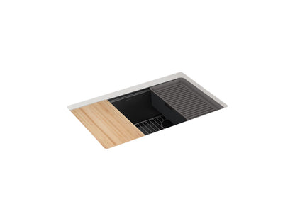 KOHLER Billings 29-1/2" undermount single-bowl workstation kitchen sink - Matte Black, K-33712-PC-CM1