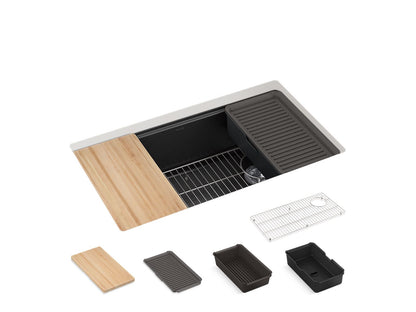 KOHLER K-33710-PC-CM1 Billings 32-1/2 in. Undermount Single-Bowl Workstation Kitchen Sink In Matte Black