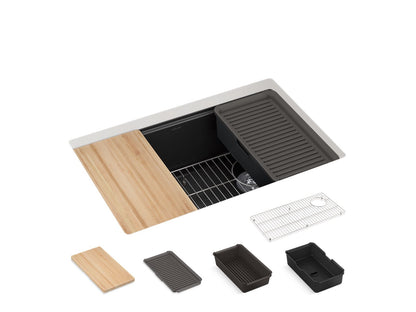 KOHLER Billings 29-1/2" undermount single-bowl workstation kitchen sink - Matte Black, K-33712-PC-CM1