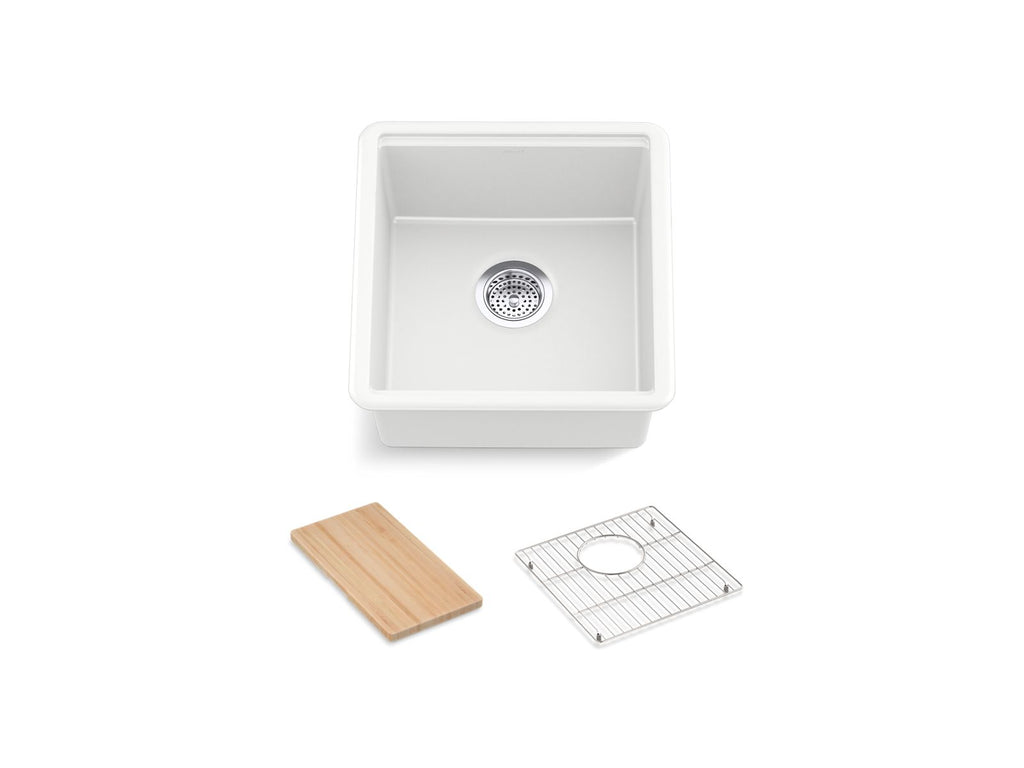 KOHLER K-33711-PC-CM6 Billings 17-1/2" Undermount Bar Sink With Accessories - Matte White