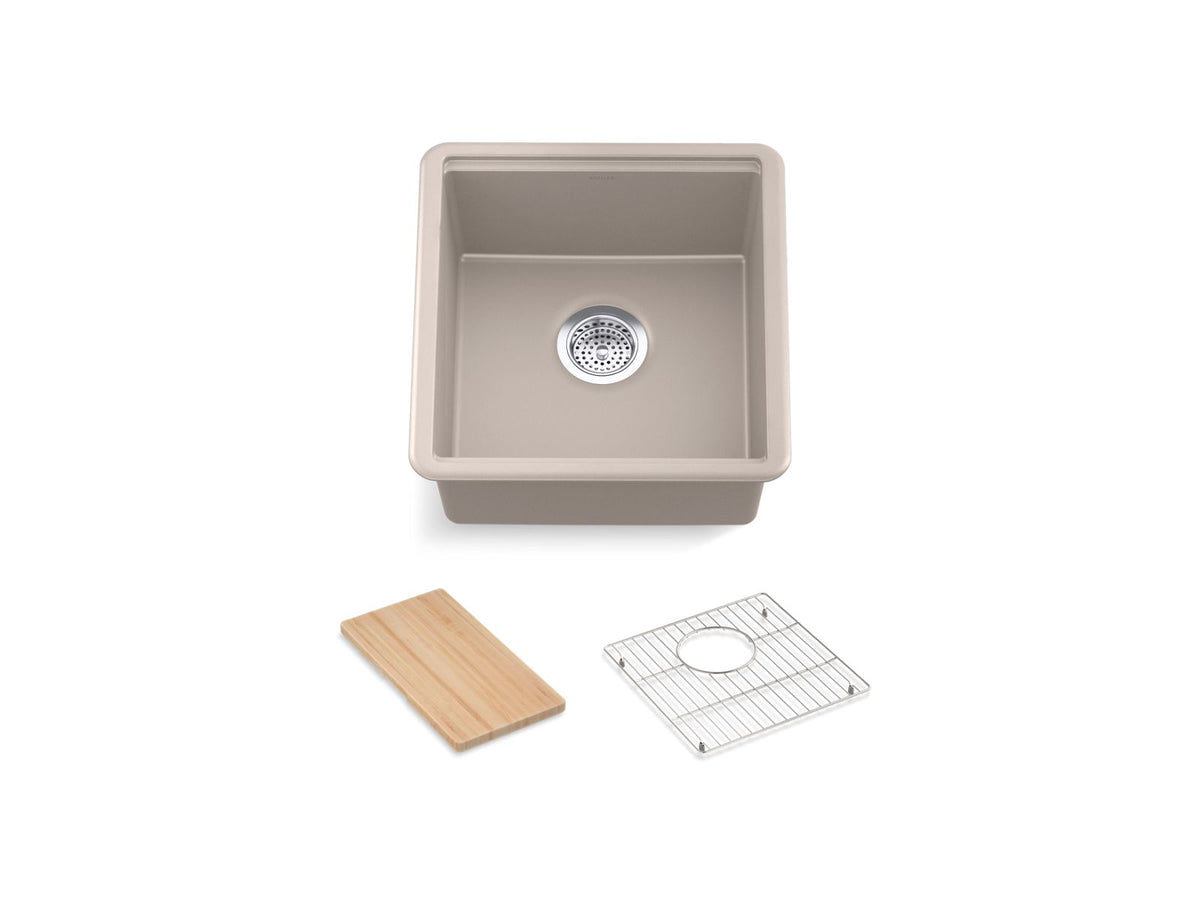 KOHLER K-33711-PC-CM6 Billings 17-1/2" Undermount Bar Sink With Accessories - Matte White