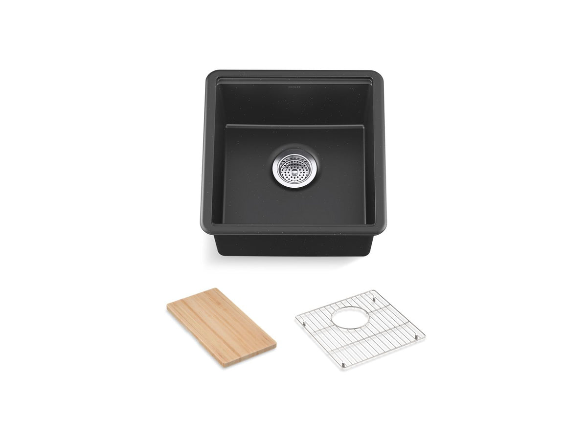 KOHLER K-33711-PC-CM6 Billings 17-1/2" Undermount Bar Sink With Accessories - Matte White