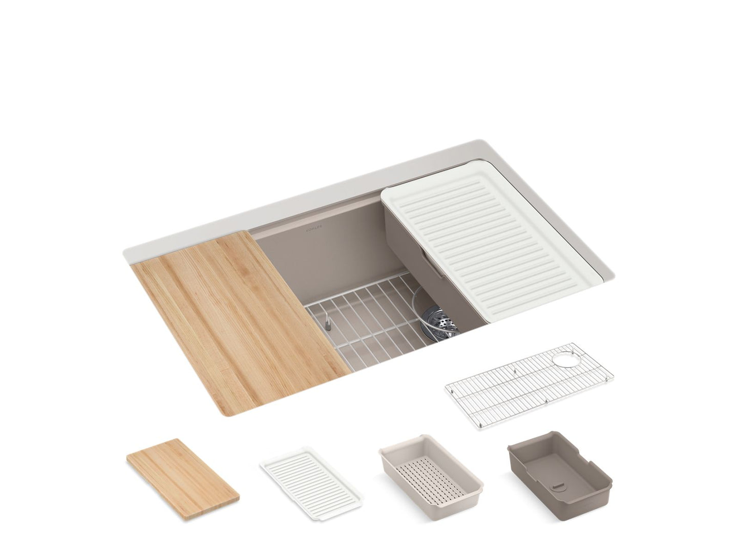 KOHLER K-33712-PC-CM3 Billings 29 in. Undermount Single-Bowl Workstation Kitchen Sink In Matte Taupe